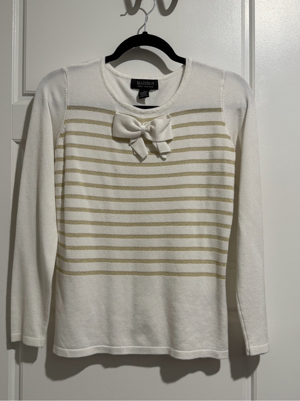 Madison Cream Top with Gold Stripes & Bow
